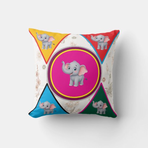 Cute Elephant Geometric Kids Throw Pillow