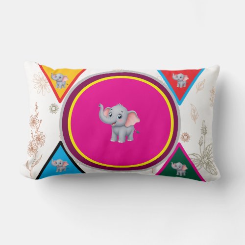 Cute Elephant Geometric Kids Throw Pillow