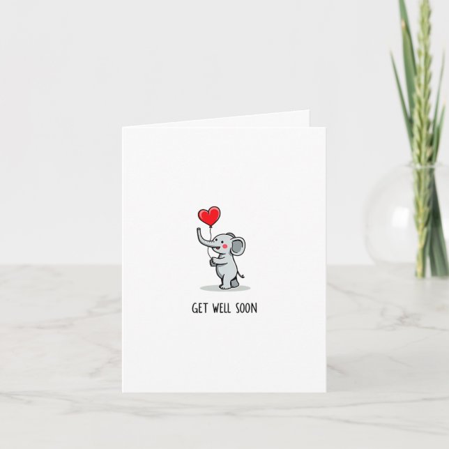 Cute Elephant Get Well Card With Balloon (Front)