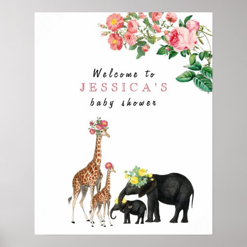 Cute Elephant  Giraffe Baby Shower Welcome Sign