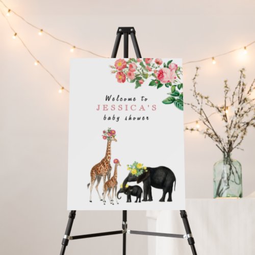 Cute Elephant  Giraffe Baby Shower Welcome Sign