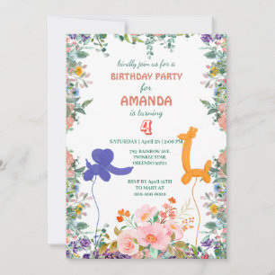Cute elephant giraffe balloon Jungle Birthday Part Invitation