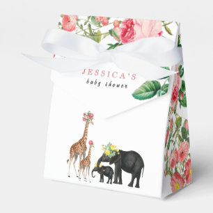 Cute Elephant & Giraffe Floral Baby Shower Girl Favor Boxes
