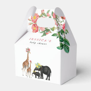 Cute Elephant & Giraffe Floral Baby Shower Girl Favor Boxes
