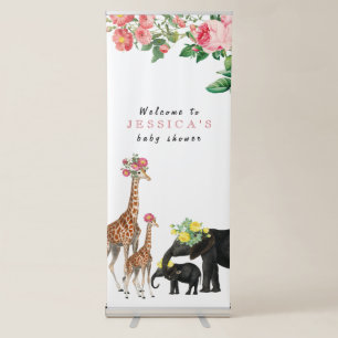 Cute Elephant & Giraffe Floral Baby Shower Welcome Retractable Banner