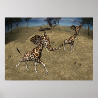 Cute Elephant Giraffes Poster