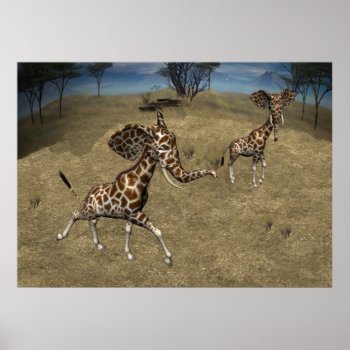 Cute Elephant Giraffes Poster by Emangl3D at Zazzle
