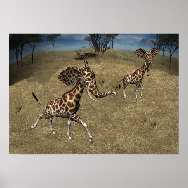 Cute Elephant Giraffes Poster (Front)