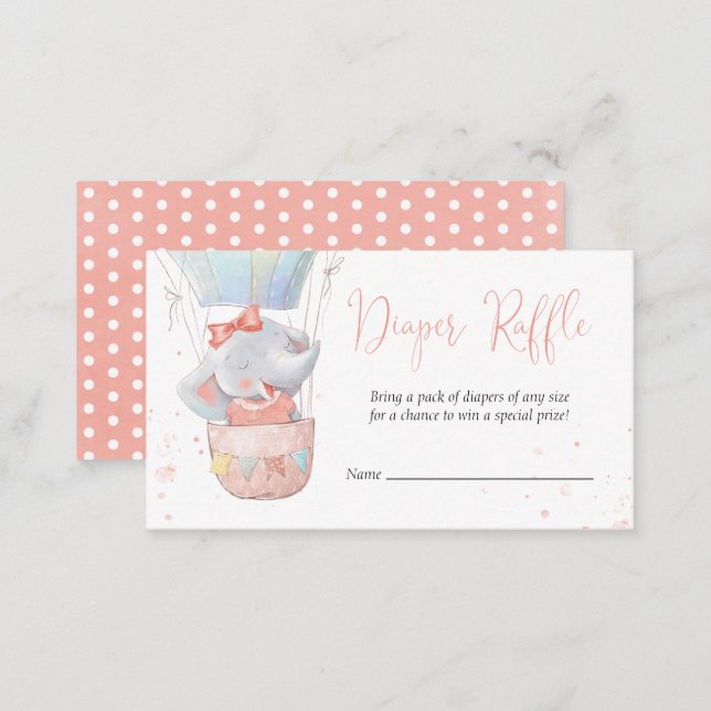 Cute Elephant Girl Baby Shower Diaper Raffle Card (Front/Back)