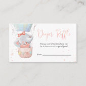 Cute Elephant Girl Baby Shower Diaper Raffle Card (Front)