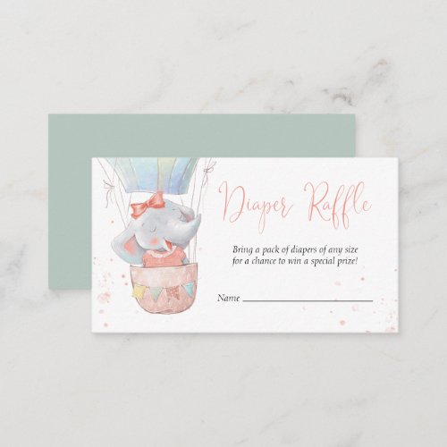 Cute Elephant Girl Baby Shower Diaper Raffle Card