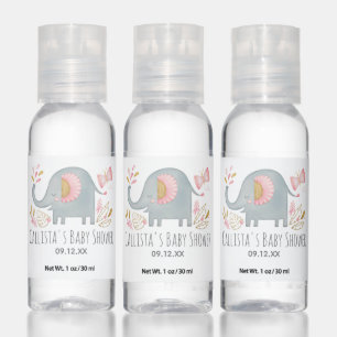 Cute Elephant Girl Baby Shower Favor Hand Sanitizer