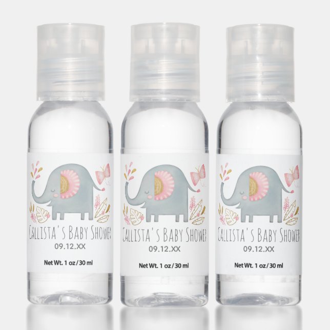 Cute Elephant Girl Baby Shower Favor Hand Sanitizer (Set)