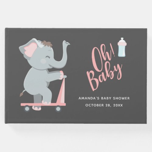 Cute Elephant Girl Baby Shower Guest Book