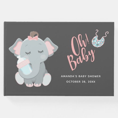 Cute Elephant Girl Baby Shower Guest Book