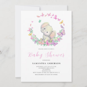 Cute Elephant Girl Baby Shower Invitation