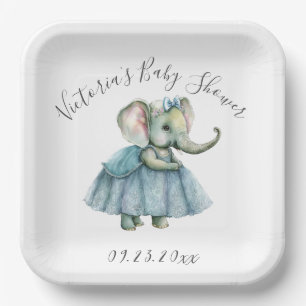 Cute Elephant Girl Baby Shower Paper Plates