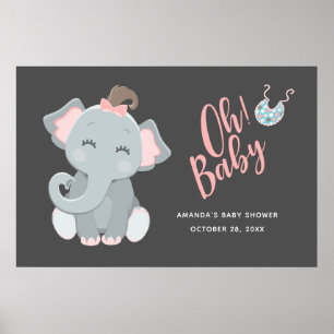 Cute Elephant Girl Baby Shower Poster