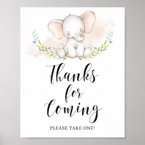 Cute Elephant Girl Baby Shower Sign Thanks