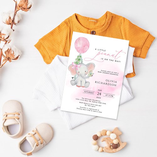 Cute Elephant Girl Balloon Baby Shower Invitation