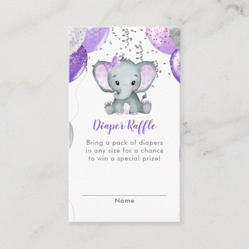 Cute Elephant Girl Balloons Baby Diaper Raffle Enclosure Card