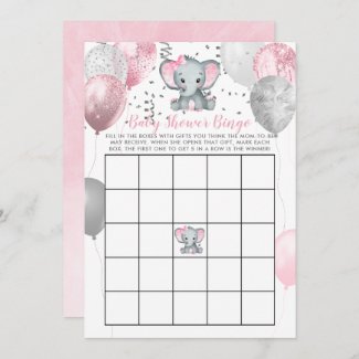 Pink Elephant Baby Shower Bingo for Girls