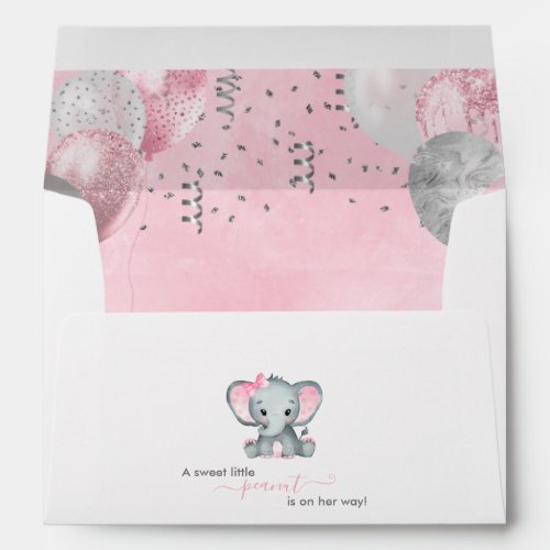 Cute Elephant Girl Balloons Baby Shower Envelope