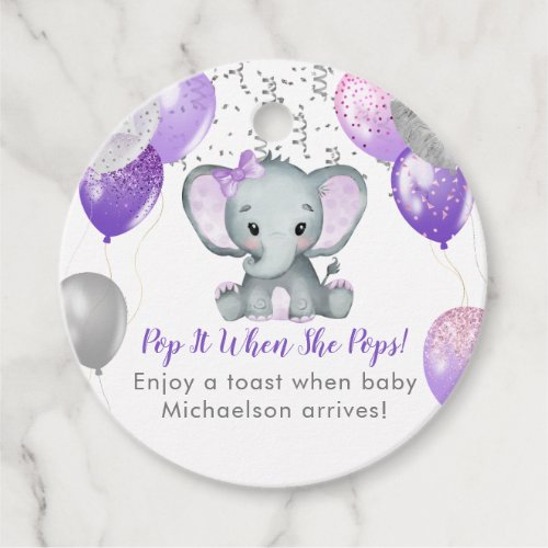 Cute Elephant Girl Balloons Baby Shower Favor Tags