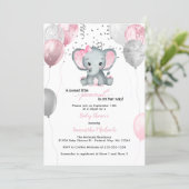 Cute Elephant Girl Balloons Baby Shower Invitation (Standing Front)