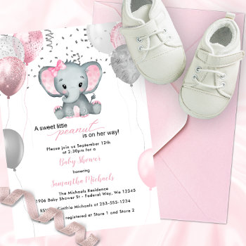 Cute Elephant Girl Balloons Baby Shower Invitation by CelestialTidings at Zazzle