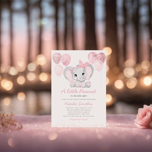 Cute Elephant Girl Balloons Baby Shower Invitation