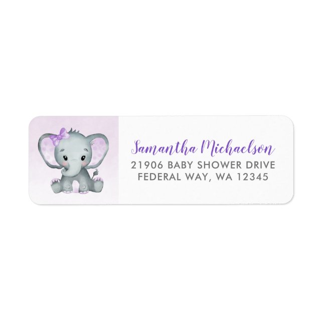 Cute Elephant Girl Balloons Baby Shower  Label (Front)