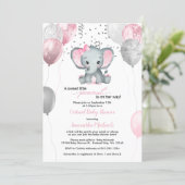 Cute Elephant Girl Balloons Virtual Baby Shower Invitation (Standing Front)