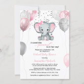 Cute Elephant Girl Balloons Virtual Baby Shower Invitation (Front)
