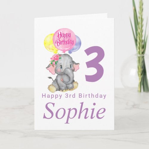 cute elephant girl birthday card