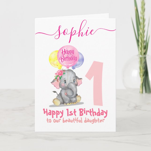 cute elephant girl birthday card (Front)