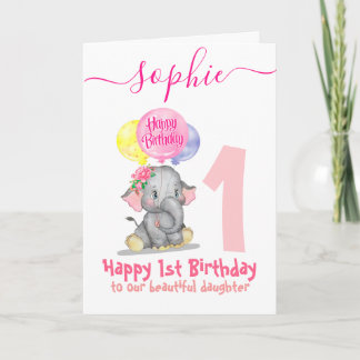 cute elephant girl birthday card