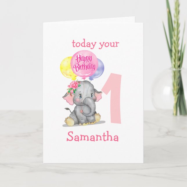 cute elephant girl birthday card (Front)