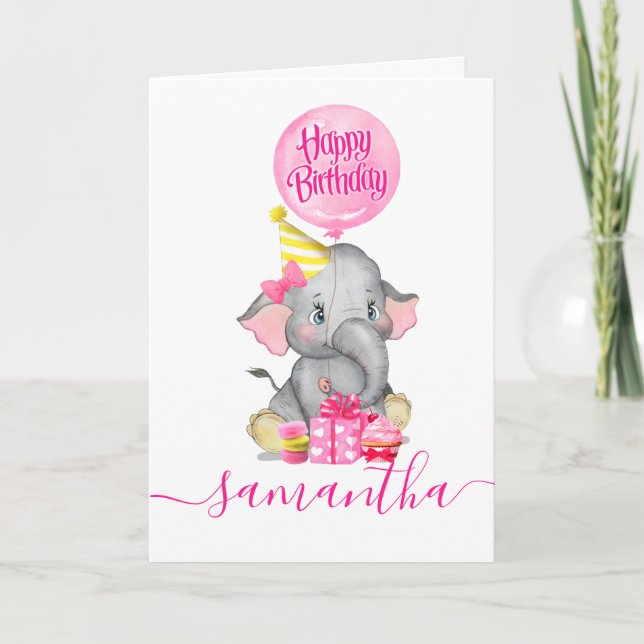 cute elephant girl birthday card (Front)