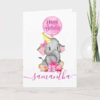 cute elephant girl birthday card