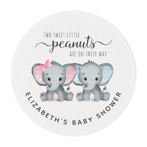 Cute Elephant Girl Boy Twins Baby Shower Edible Frosting Rounds