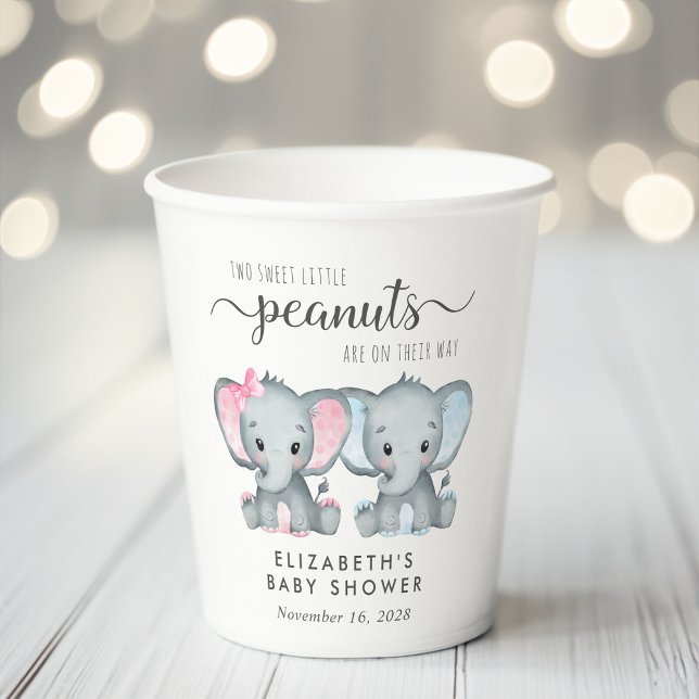 Cute Elephant Girl Boy Twins Baby Shower  Paper Cups (Creator Uploaded)