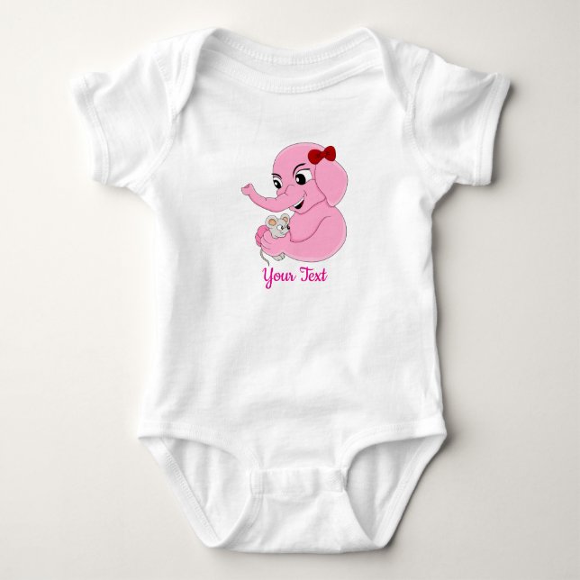 Cute elephant girl cartoon baby bodysuit (Front)