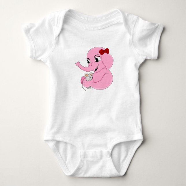 Cute elephant girl cartoon baby bodysuit (Front)