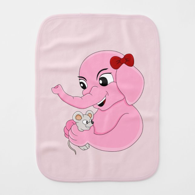 Cute elephant girl cartoon baby burp cloth (Front)