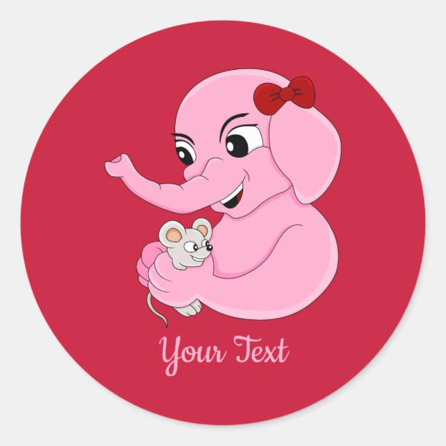 Cute elephant girl cartoon classic round sticker (Front)