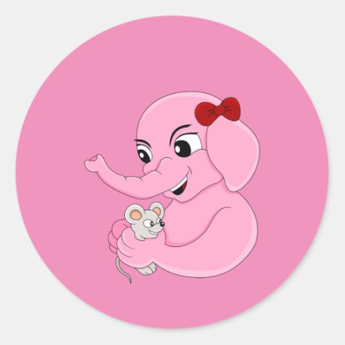 Cute elephant girl cartoon classic round sticker