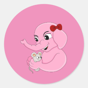 Cute elephant girl cartoon classic round sticker