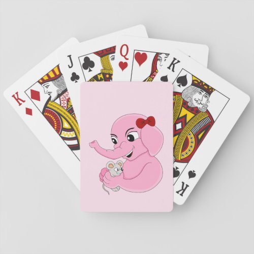 Cute elephant girl cartoon playing cards
