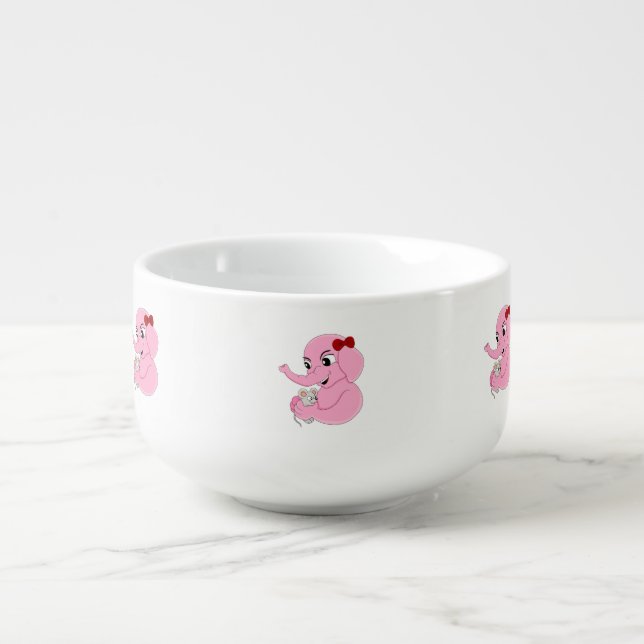 Cute elephant girl cartoon soup mug (Front)